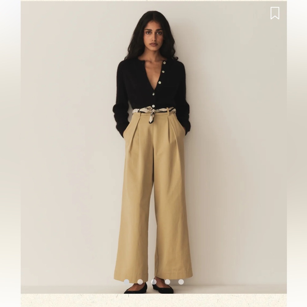 Doen Hilaire Wide-Leg High-Waist Pants in Khaki (Stone)